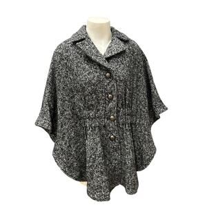 Steve Madden Tweed Cape Coat Poncho Black and Gray Jacket / Women’s Large -